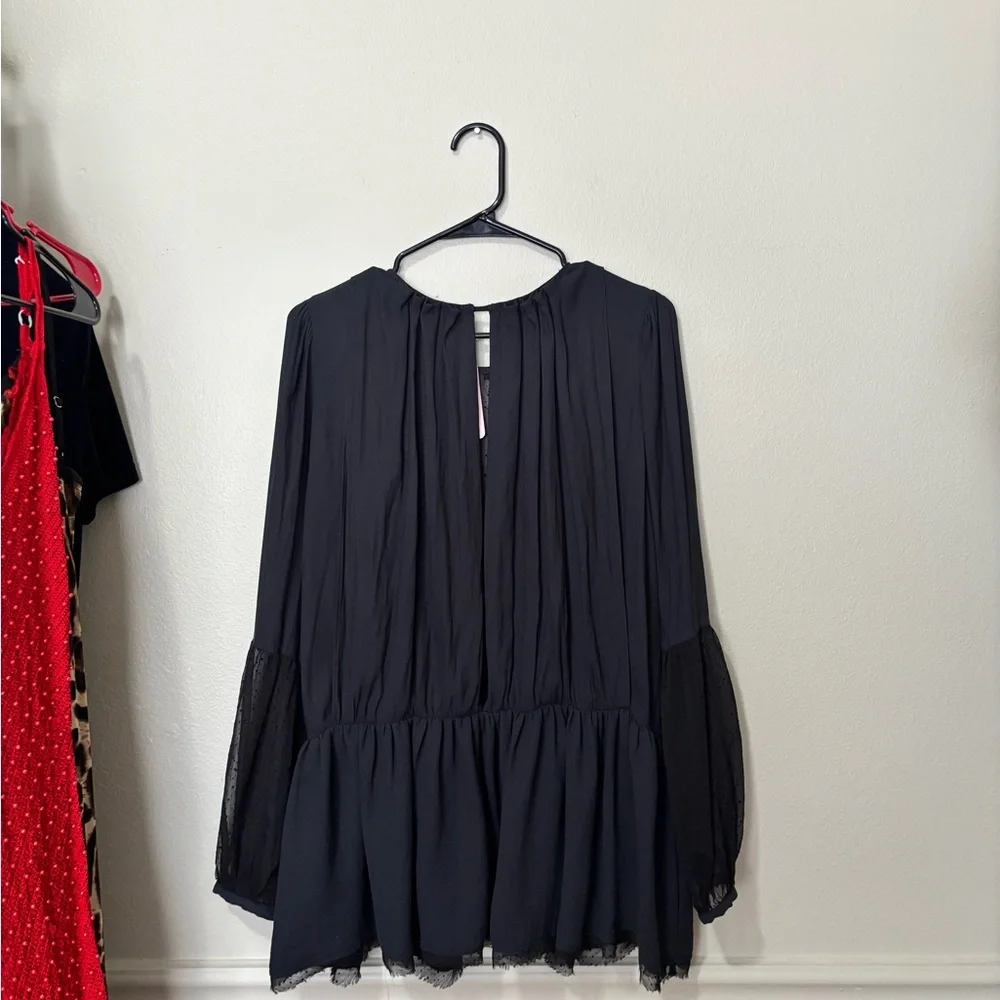Black Sheer Sleeve Peplum Blouse - Women Tops - Picture 4 of 5